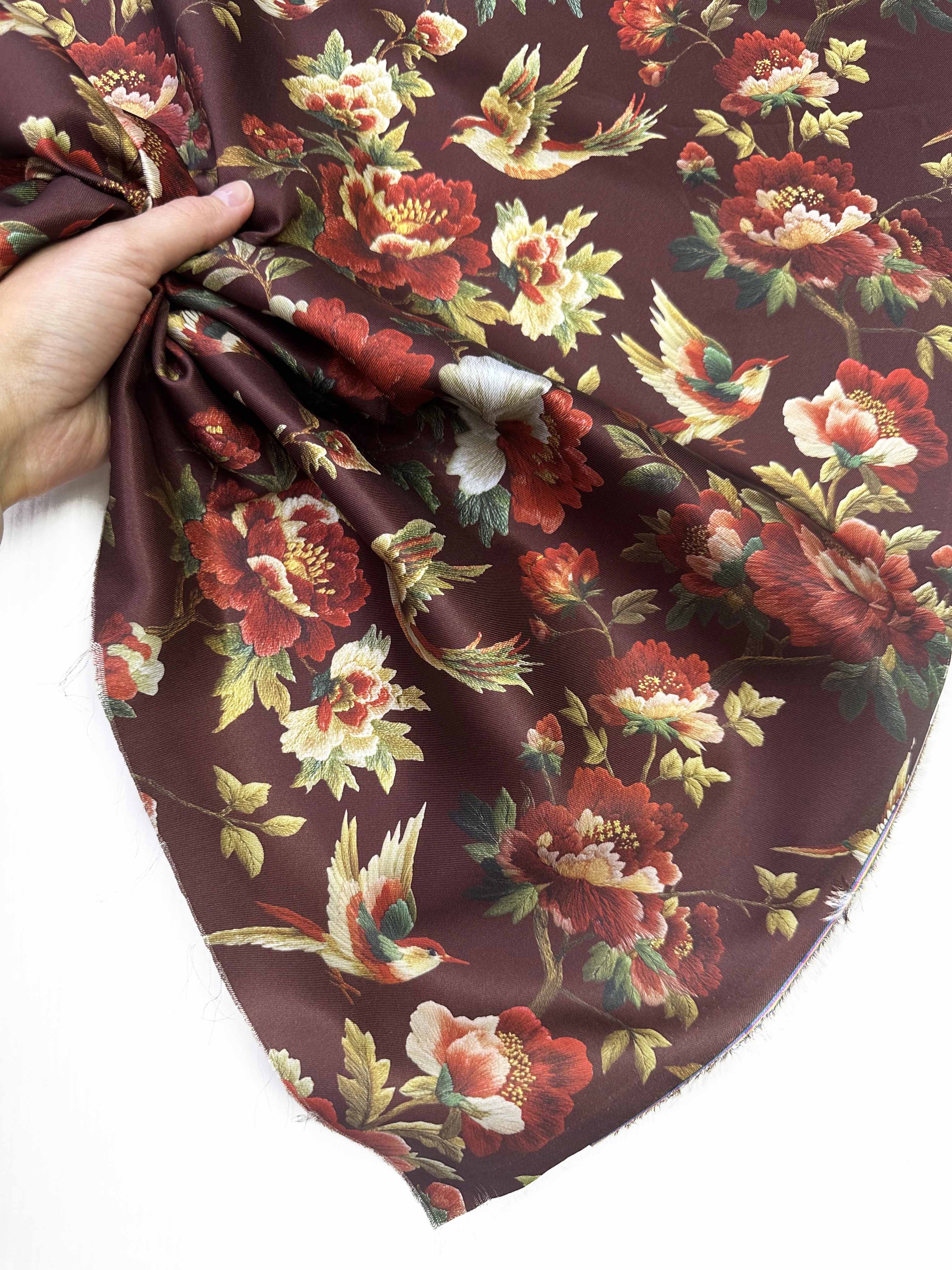 Ткань Твил бордовый в азиатском стиле Шинуазри 29578 5