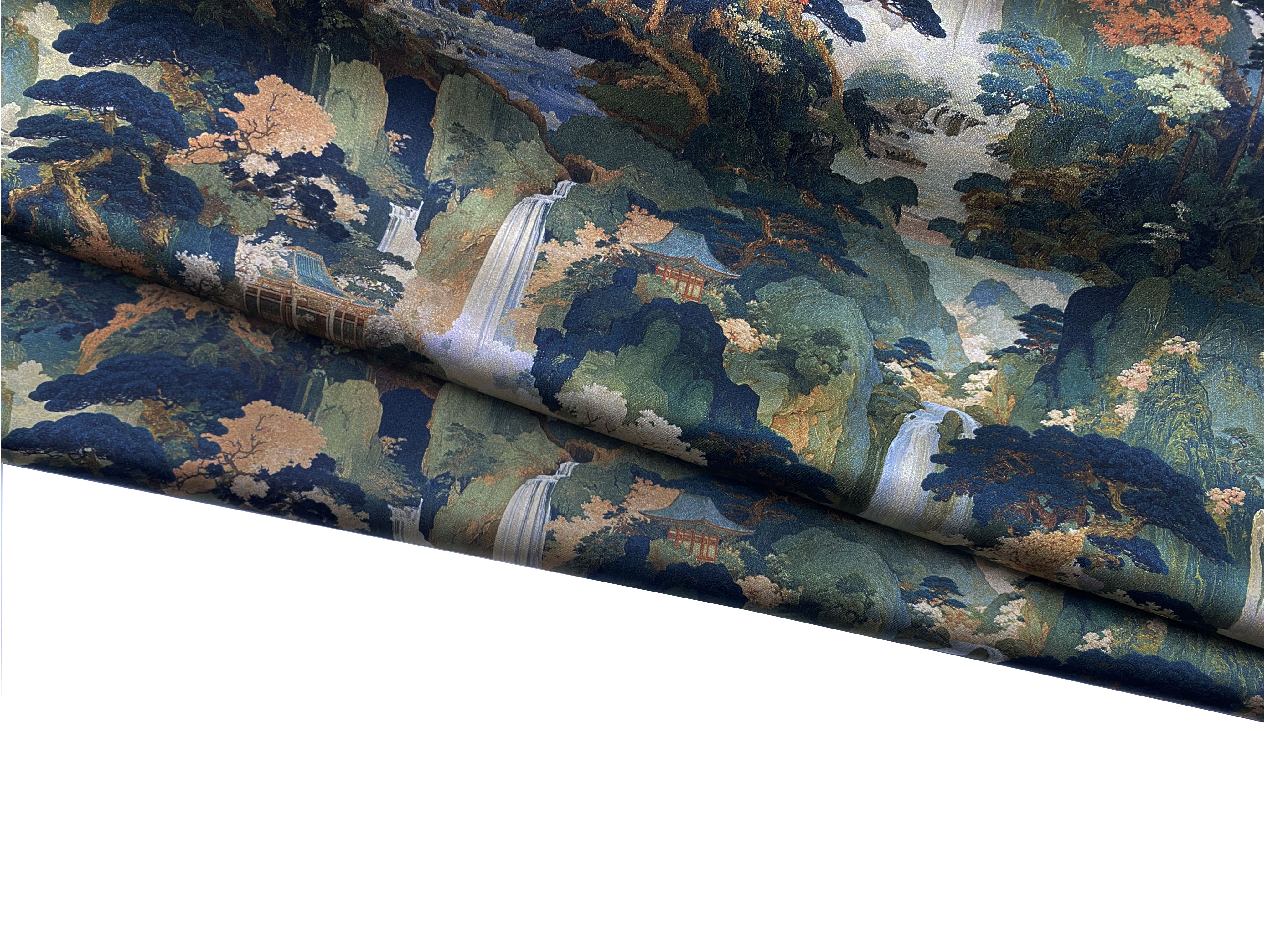 Ткань Шёлк  бежевого цвета с принтом китайский пейзаж 46814 4