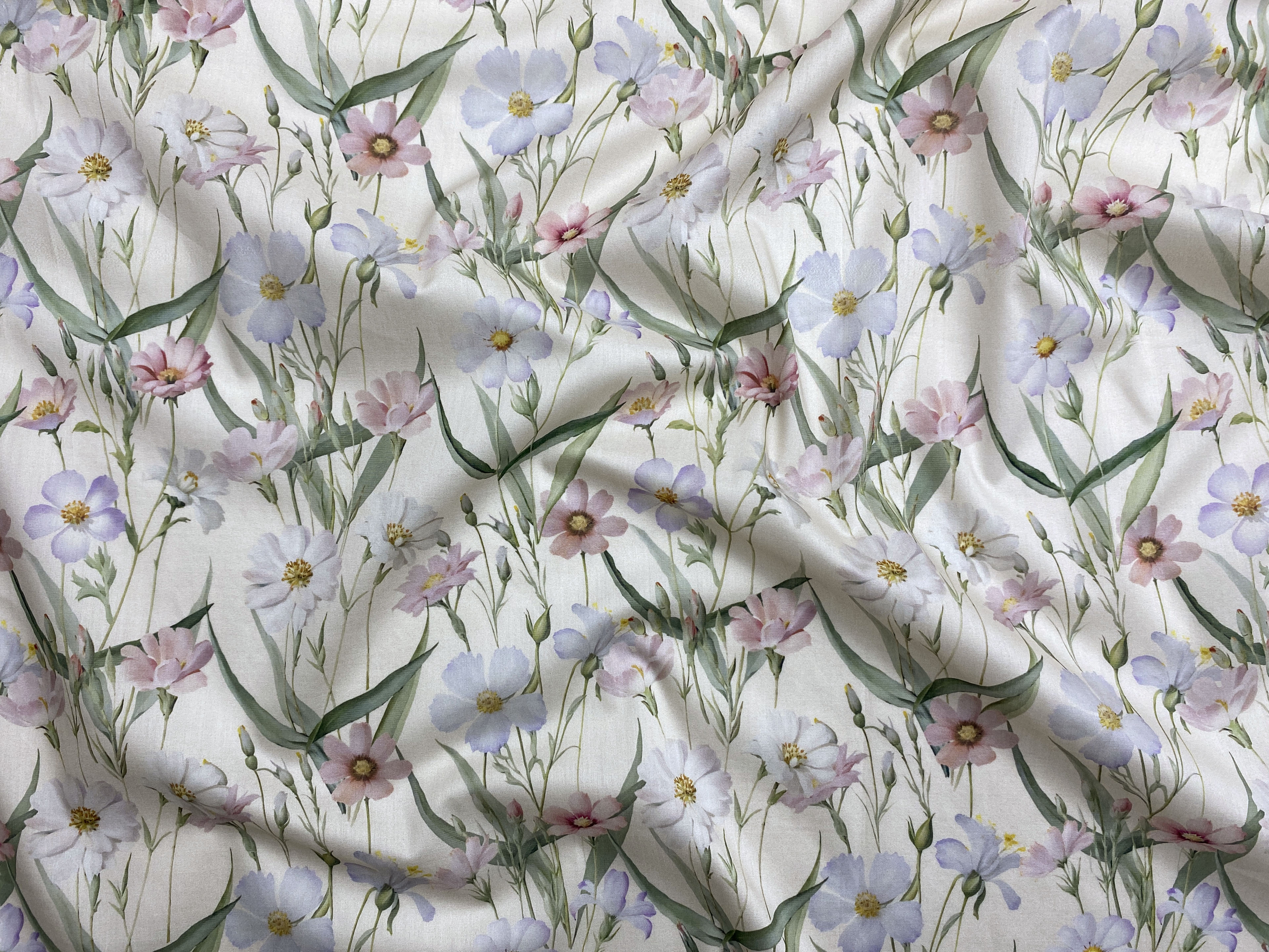 Ткань Батист бежевого цвета с принтом  полевые  цветы 14173 2