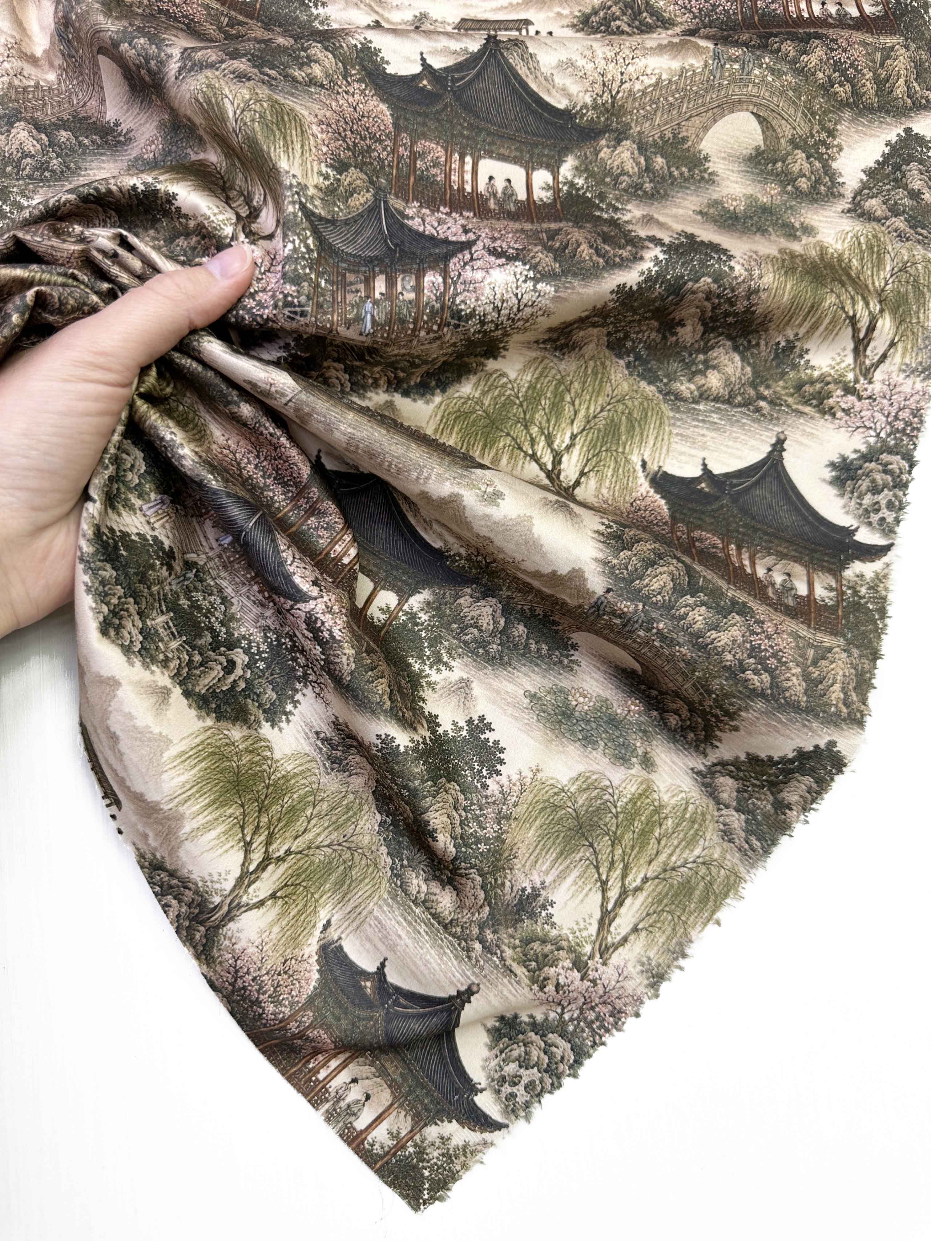 Ткань Хлопок c принтом в азиатском стиле шинуазри Утро в Киото 14519 5